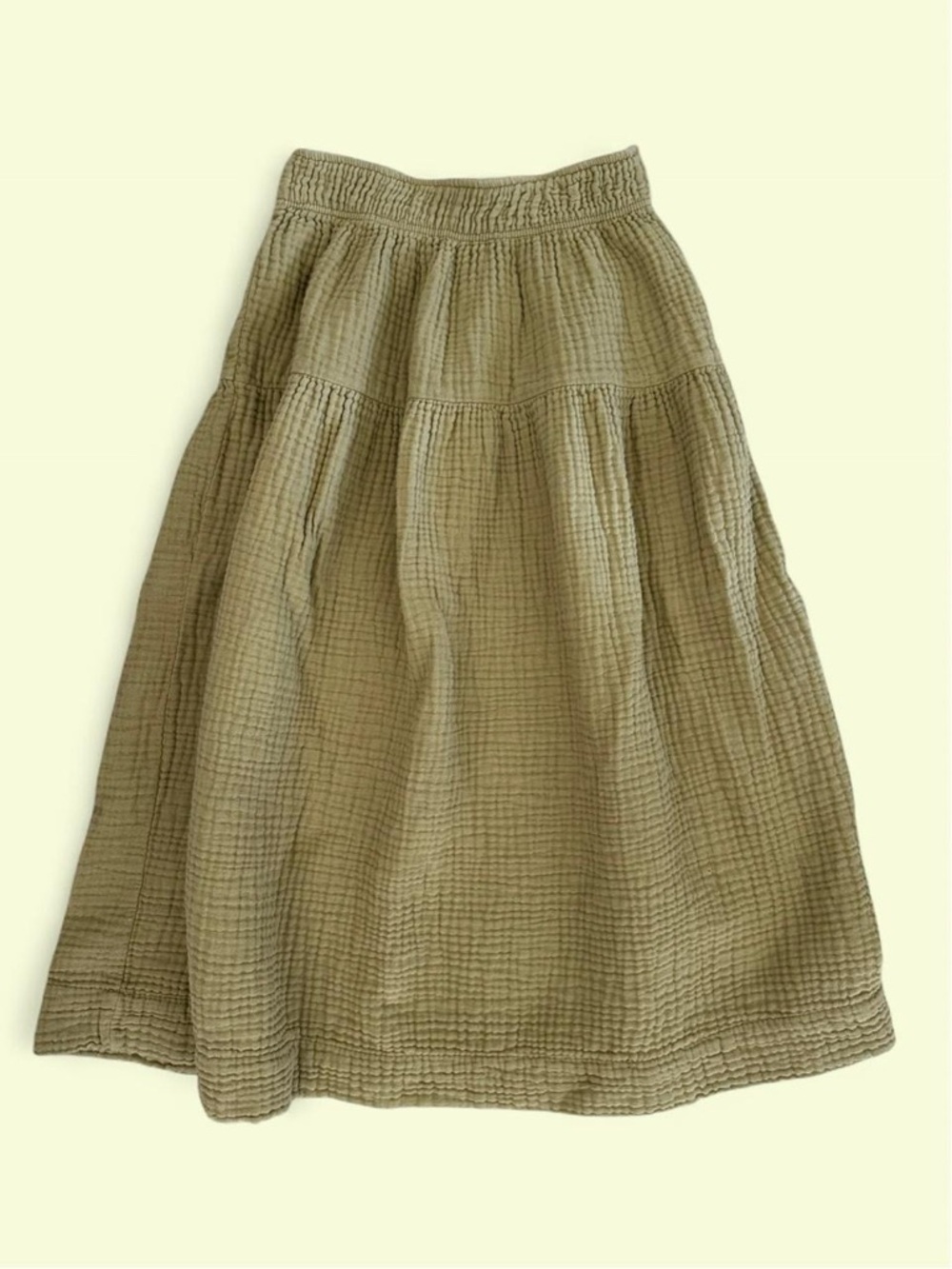 Olive Green Gauze Tiered Midi Skirt